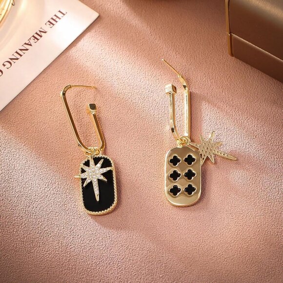 Black 1 Gold Lightweight Statement Dangle Trendy Hypoallergic Earring For Women - Picture 6 of 8